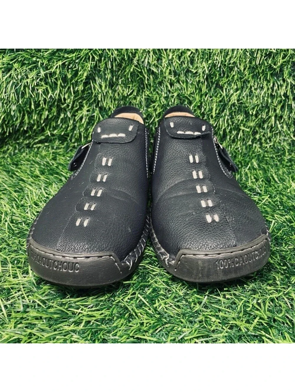 CLOHOO Black Leather Slip-On Casual Shoes Men's 12 Side Zipper 2228